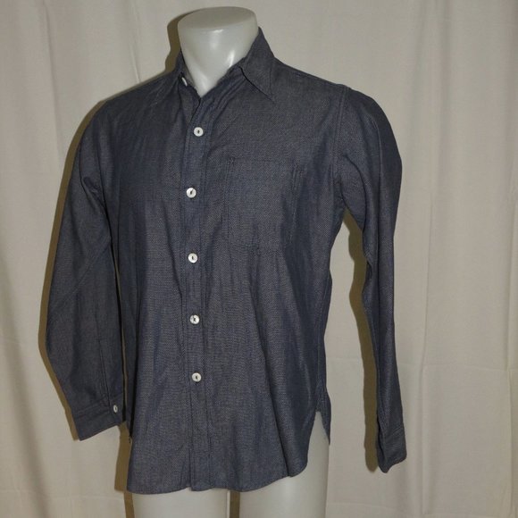 Post O'Alls Overalls Blue Pin Dot Collared Buttoned Down Shirt M - Picture 5 of 11